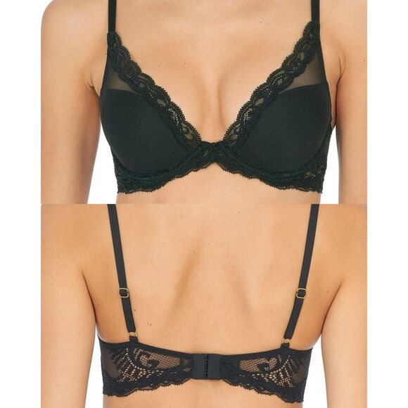 Natori NWT UNDERWIRE Feathers Plunge Bra T-Shirt 34DD Dark Forest - Picture 2 of 5